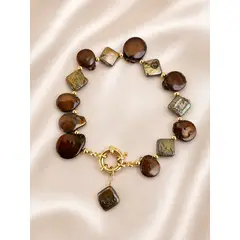 GENERICO - Pulsera Perlas de Río Naturales Café