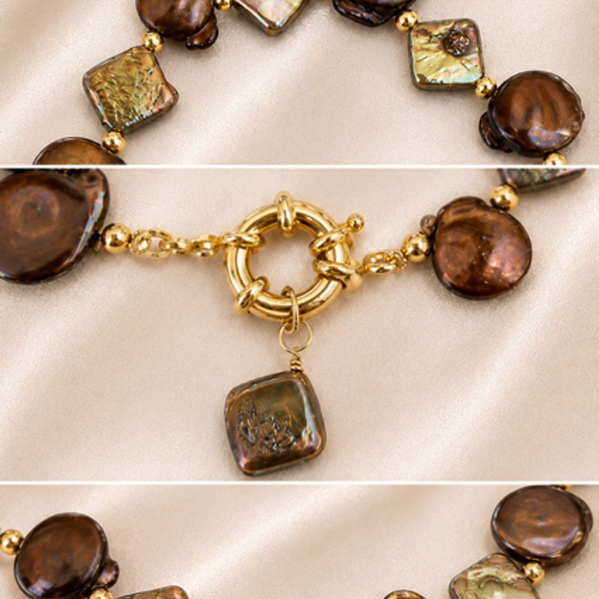 GENERICO - Pulsera Perlas de Río Naturales Café