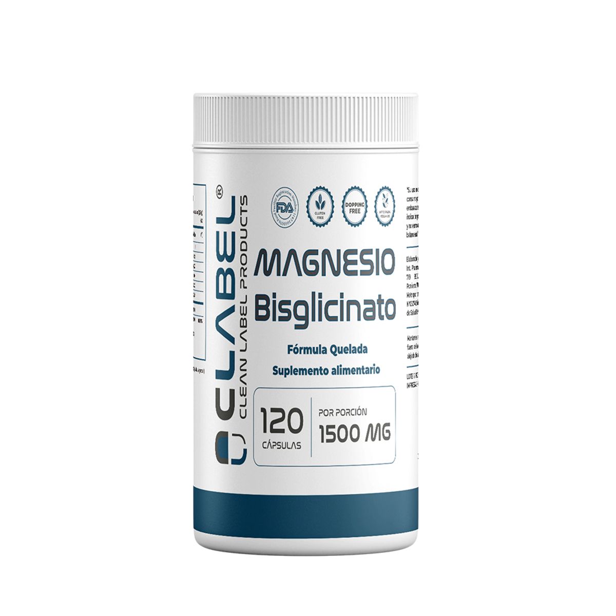 GENERICO - Magnesio Bisglicinato 1500mg 120 cápsulas Clean Label