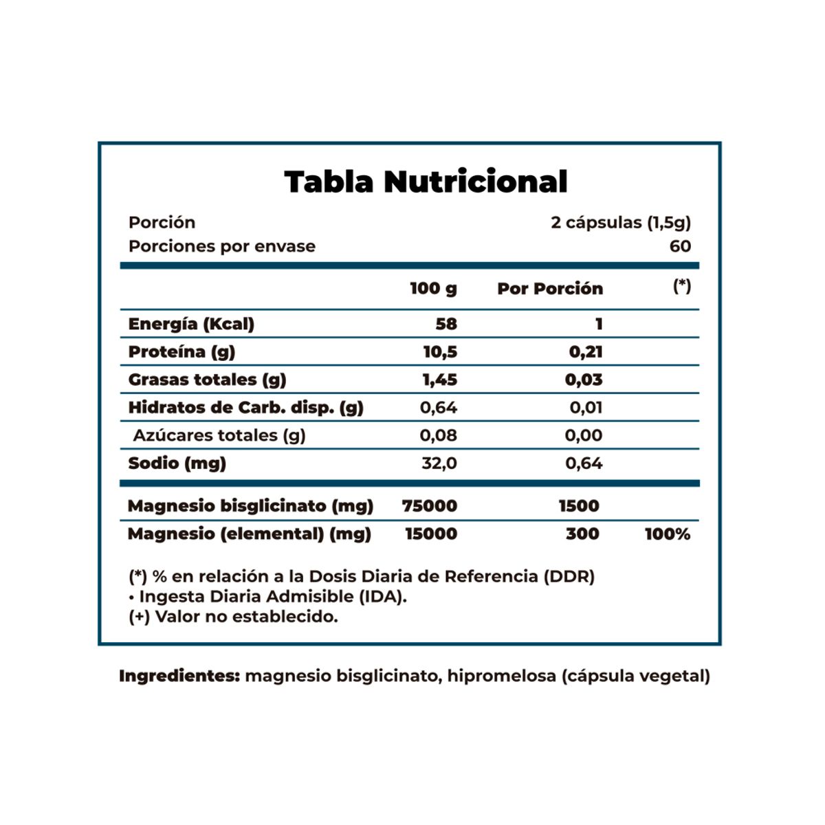 GENERICO - Magnesio Bisglicinato 1500mg 120 cápsulas Clean Label