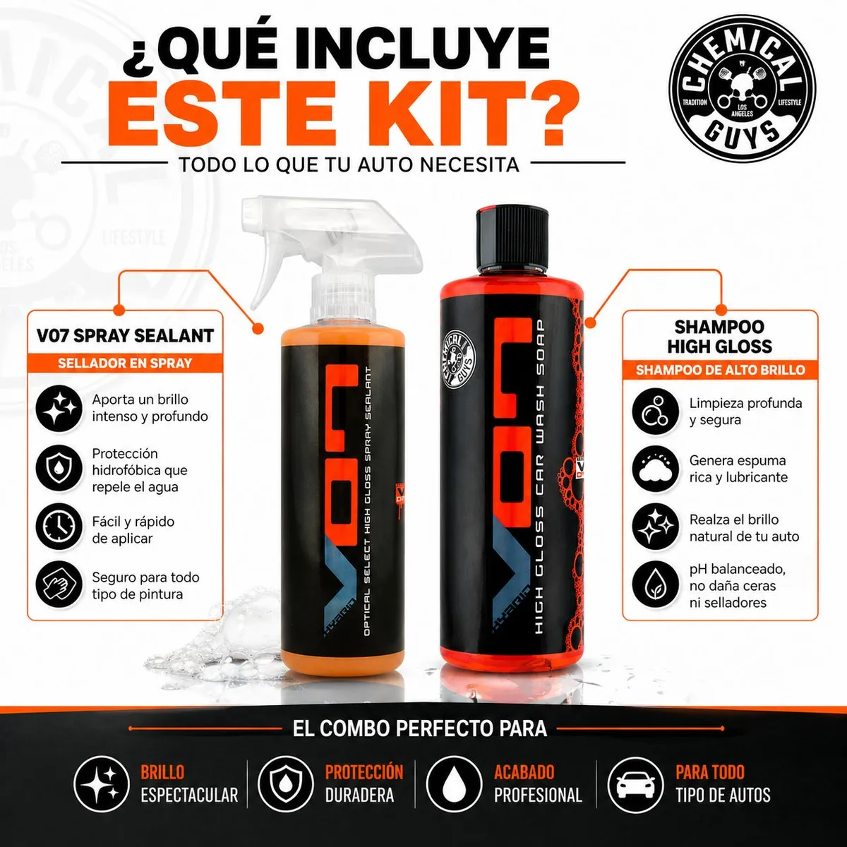 CHEMICAL GUYS - Kit Shampoo Cera Sellador Quick Detailer V07 Chemical Guys