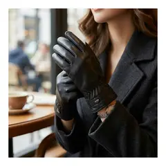 EKOL TACTICA MILITAR - Guantes de Invierno para Mujer en Cuero Sintético Mate con Forro Térmico y Ajuste Elástico