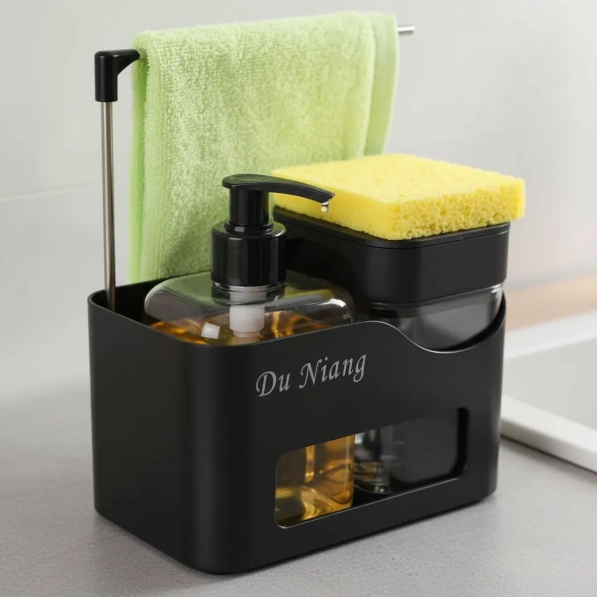 GENERICO - Set Dispensador Jabón Doble Con Soporte Negro