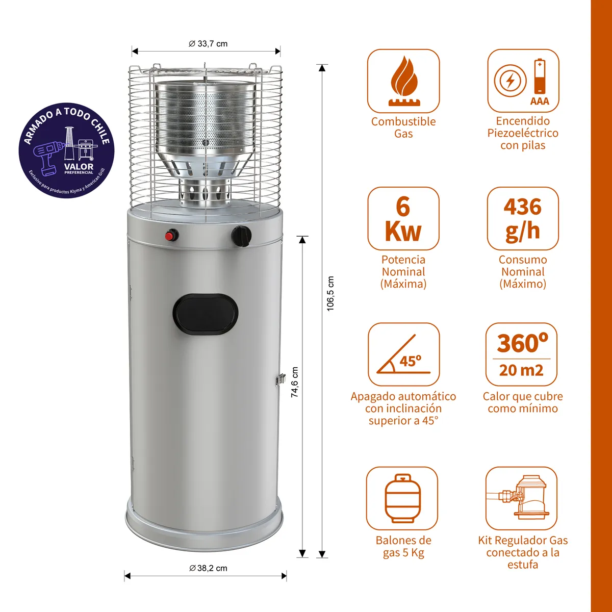 Estufa a Gas Exterior CILDRO LW G E106, marca KLYMA - Foto 2