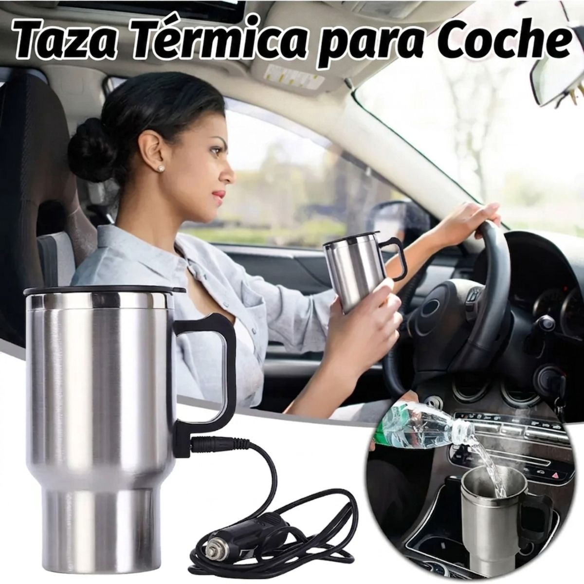 IRM - Vaso Termico Auto 480ml Electrico 12v Acero Tazon Mug Cafe Bebida Caliente Pro FIGOIMPORT