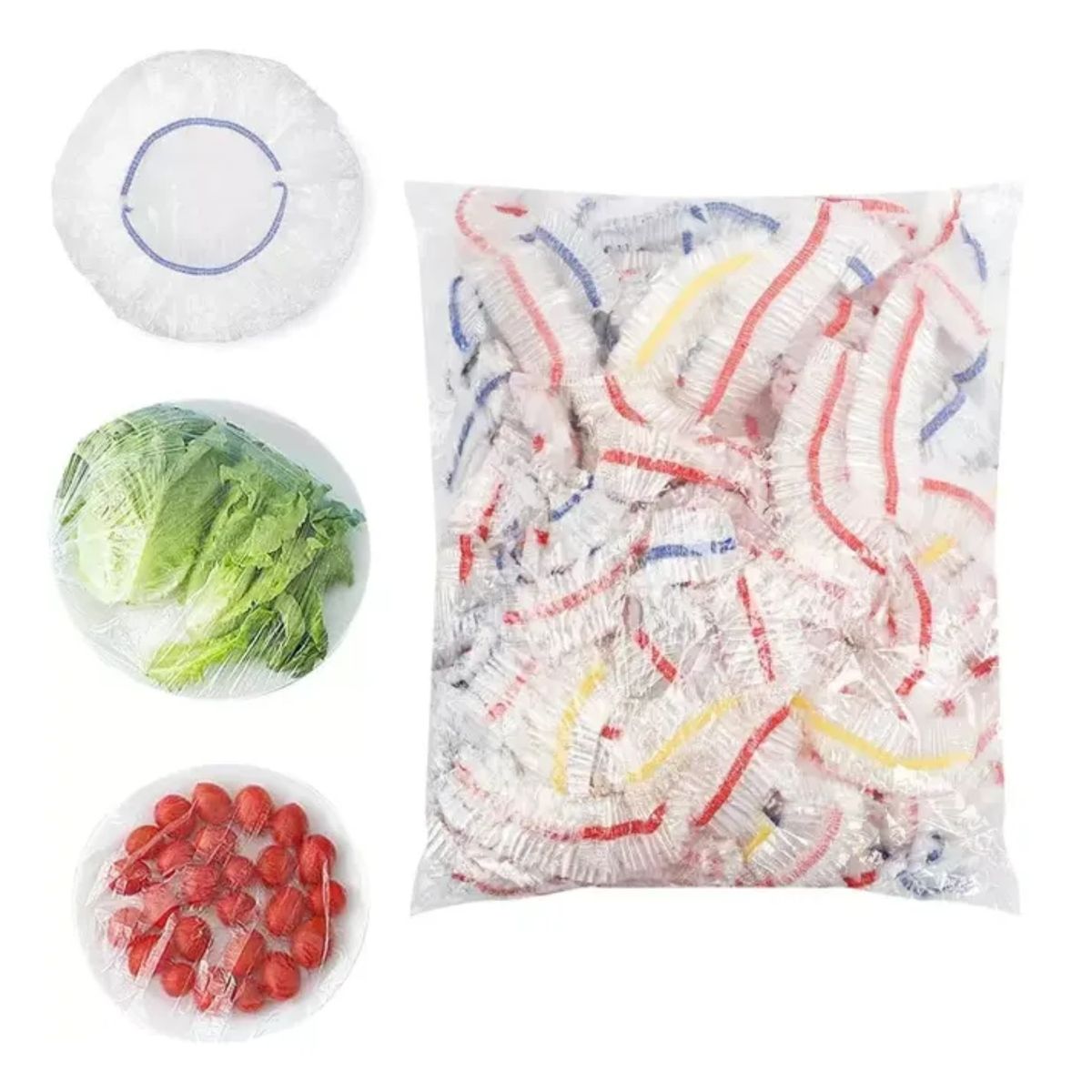 GENERICO - Pack 100 Cubiertas Elásticas Desechables Alimentos Cocina