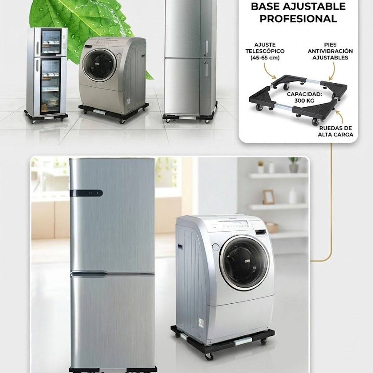 GENERICO - Base Ajustable Multiuso Ruedas Cocina Lavadora Refrigerador