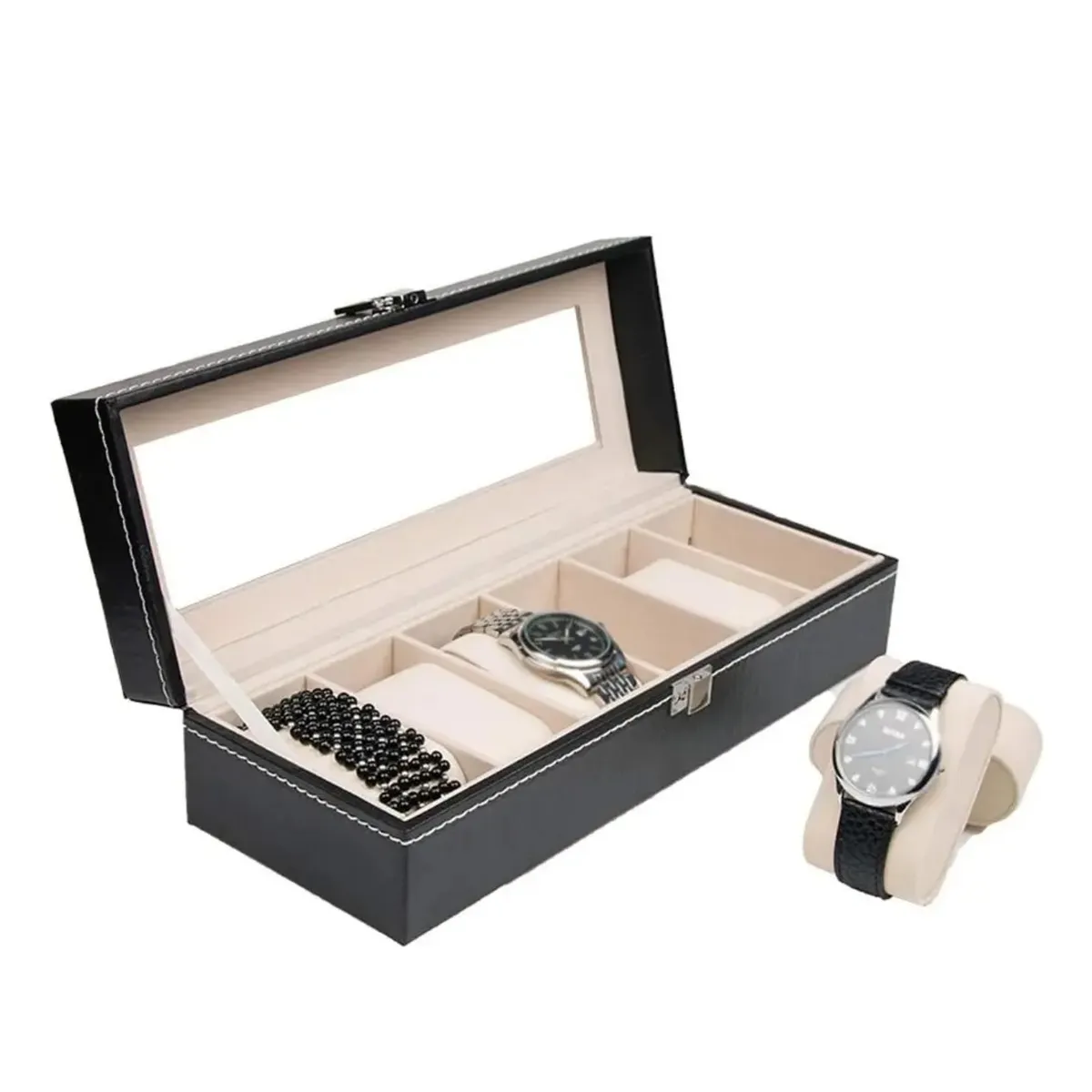 GENERICO - Caja Organizadora Relojes 6 Espacios Estuche Exhibidor Elegante Proteccion