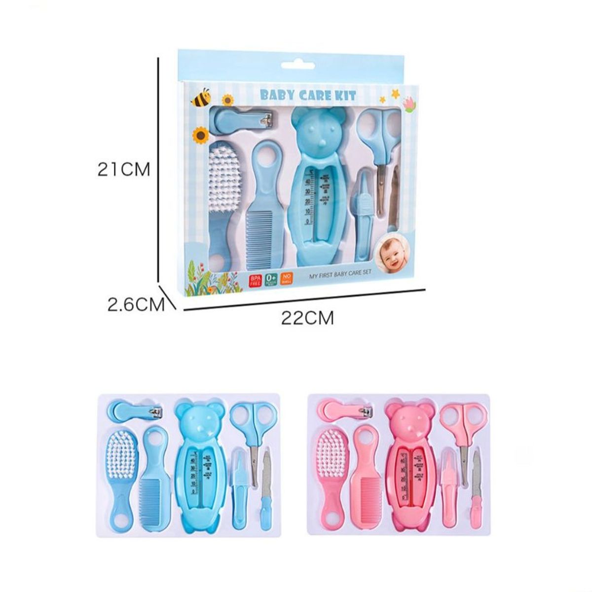 GENERICO - Set De Higiene Y Cuidado Para Bebe De 7 Piezas Kit Azul