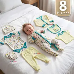 JUMP KIDS - Set Ajuar Bebé 8 Piezas Surtido NIÑO 100% Algodón
