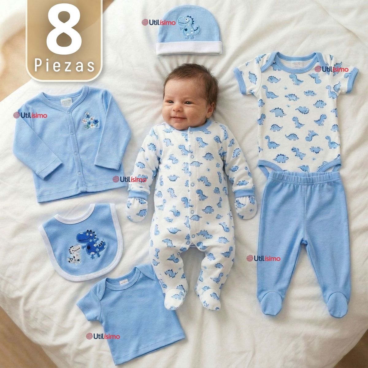 JUMP KIDS - Set Ajuar Bebé 8 Piezas Surtido NIÑO 100% Algodón