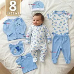 JUMP KIDS - Set Ajuar Bebé 8 Piezas Surtido NIÑO 100% Algodón