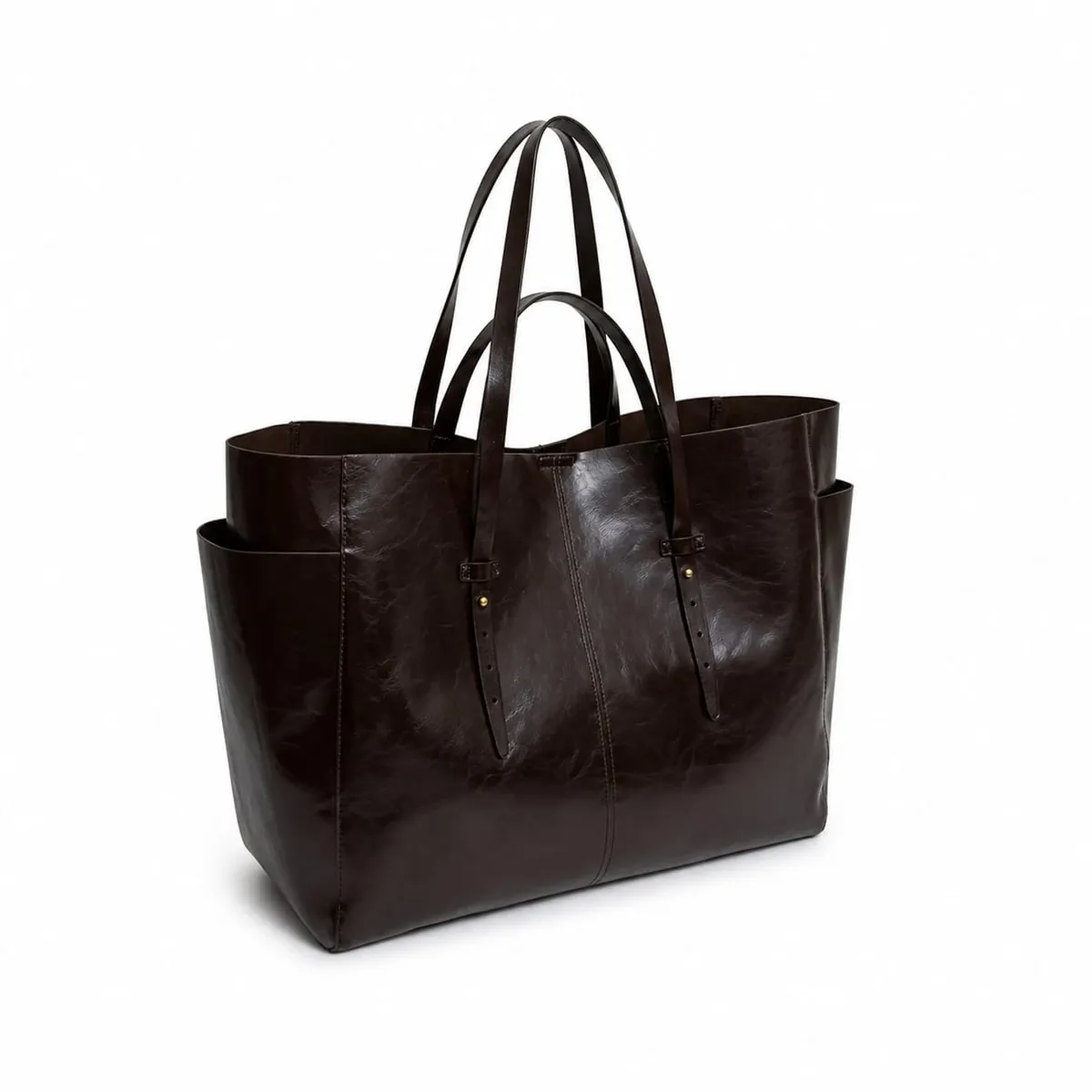 GENERICO - CARTERA SHOPPER DOBLE ASA CHOCOLATE CON ESTUCHE 56x37x20CM
