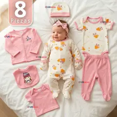 JUMP KIDS - Set Ajuar Bebé 8 Piezas Surtido NIÑA 100% Algodón