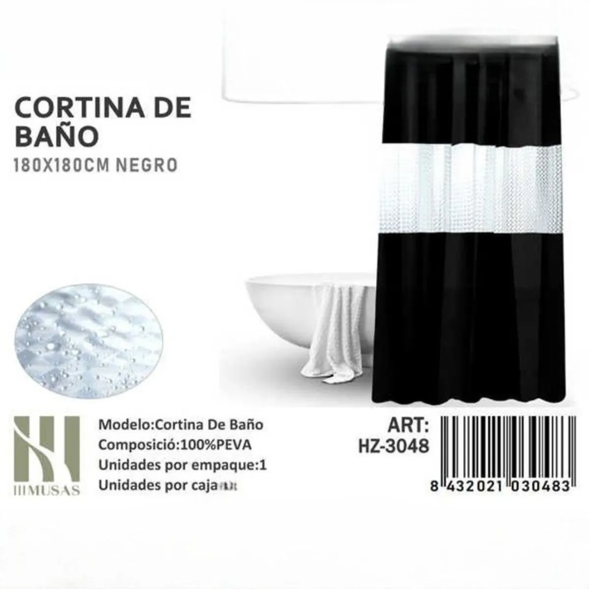 GENERICO - Cortina de Baño Impermeable 180x180Cm