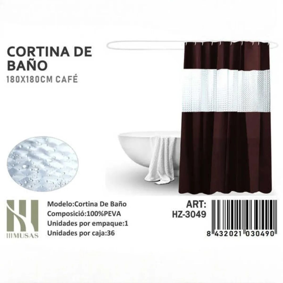 GENERICO - Cortina de Baño Impermeable 180x180Cm