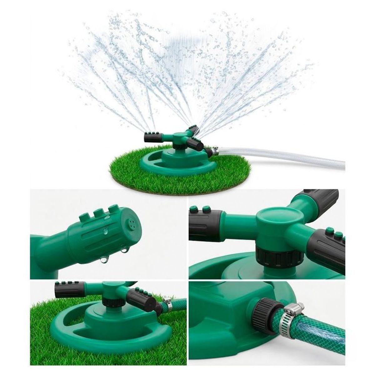 GENERICO - Aspersor Riego Automatico De 3 Brazos 360 Manguera Jardin