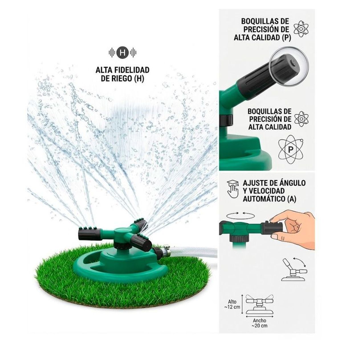GENERICO - Aspersor Riego Automatico De 3 Brazos 360 Manguera Jardin