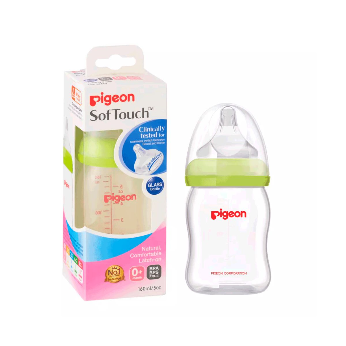PIGEON - Mamadera Biberón Anti-cólicos Softouch Vidrio 160 Ml Pigeon