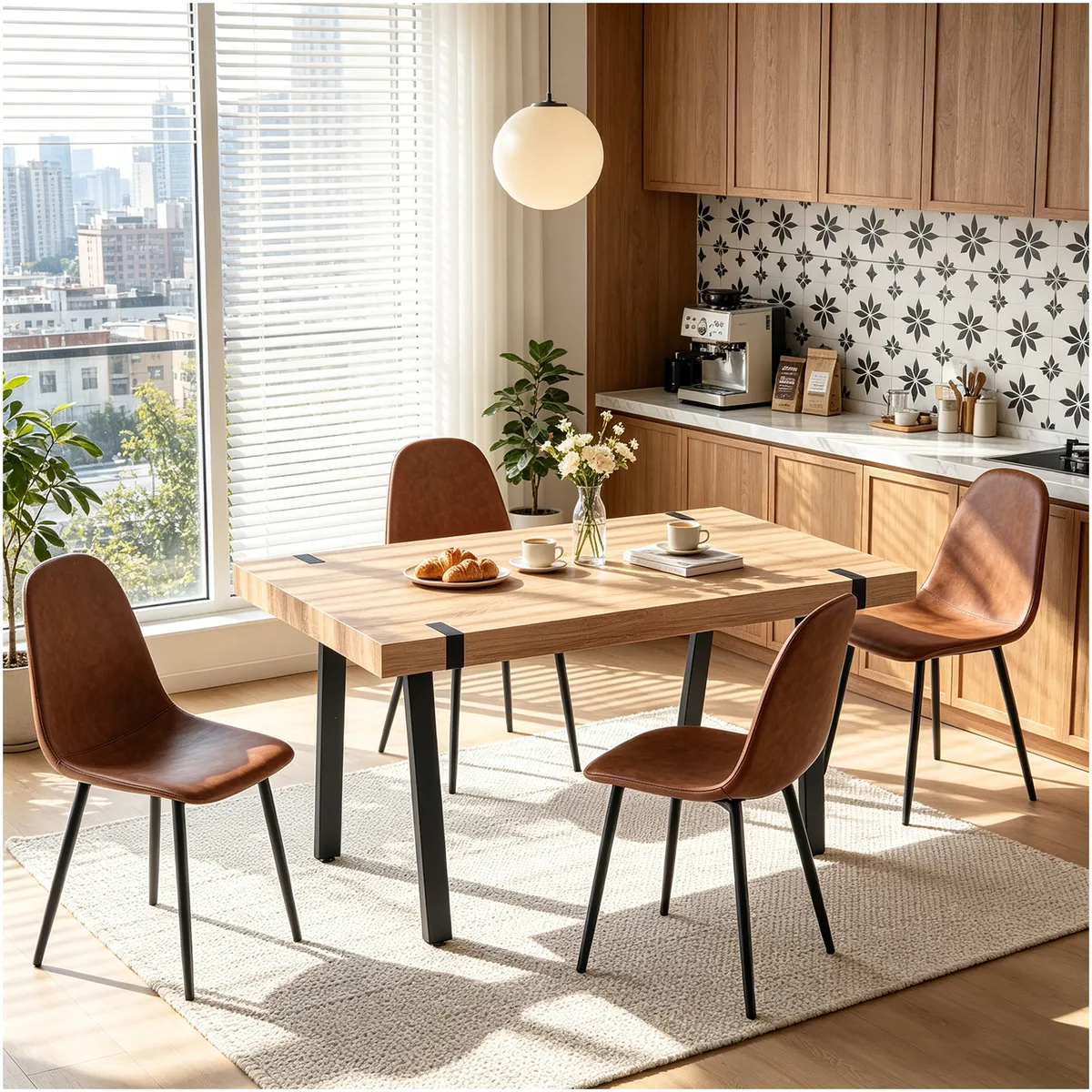 ELEMENT DESIGN - Juego De Comedor Bergen 4 Sillas en Cuero Sintético Modernas Element Design