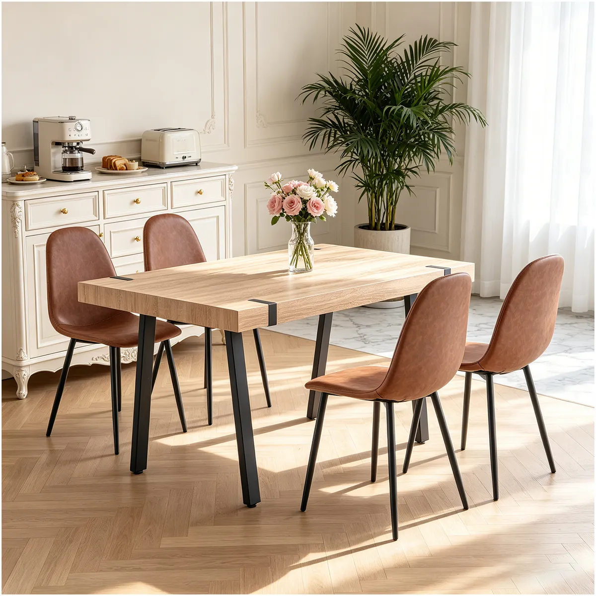 ELEMENT DESIGN - Juego De Comedor Bergen 4 Sillas en Cuero Sintético Modernas Element Design