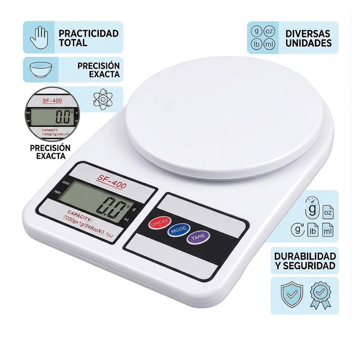 GENERICO - Balanza Pesa Digital Gramera De Cocina 10 Kilos