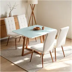 ELEMENT DESIGN - Juego de Comedor Nova 4 Sillas Mesa Rectangular de MDF con Vidrio Moderno Blanco