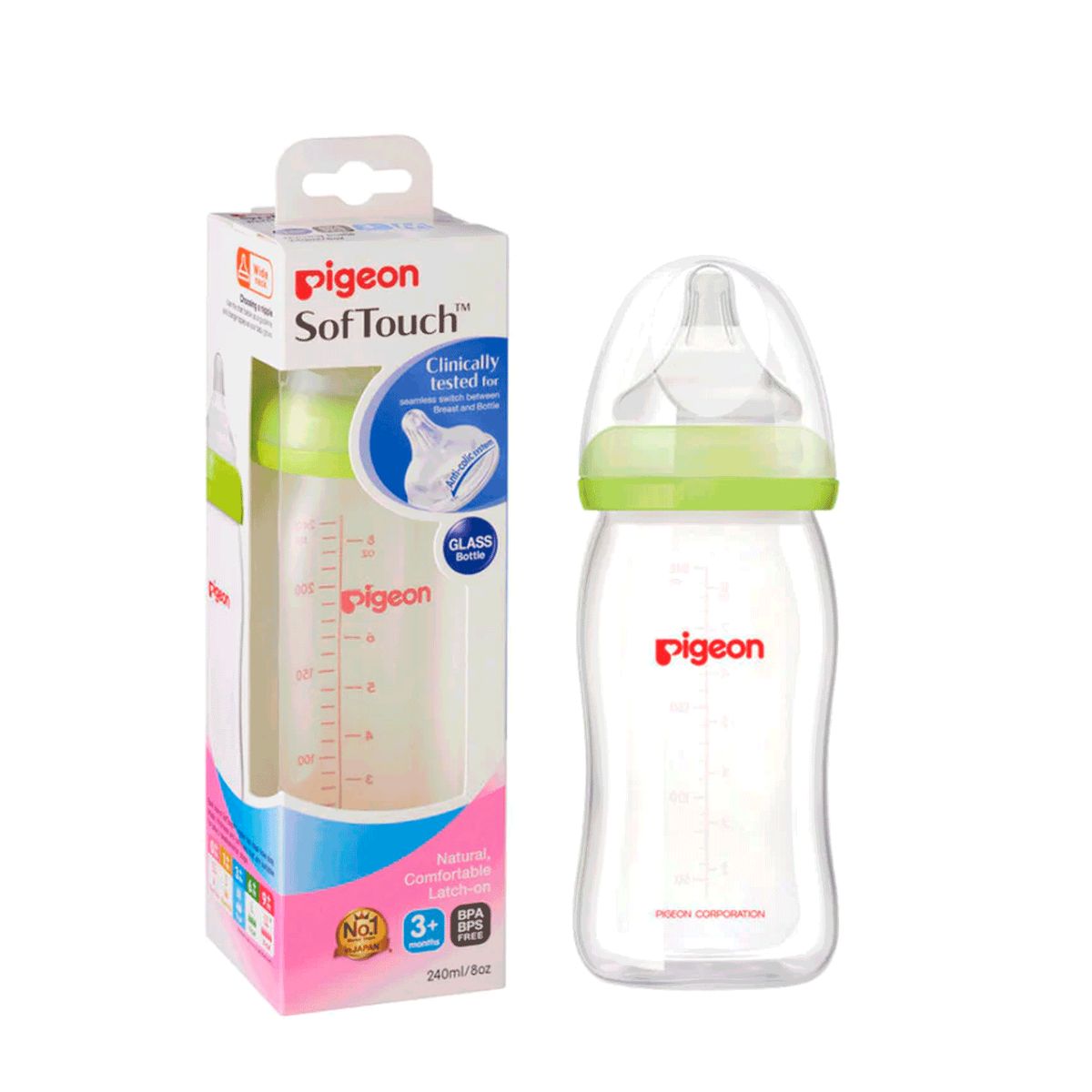 PIGEON - Mamadera Biberón Anti-cólicos Softouch Vidrio 240 Ml Pigeon