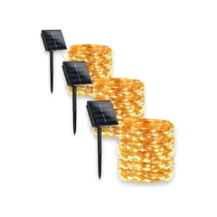 GENERICO - X3 Guirnalda Solar LED Luces Hada 10m Amarillo Exterior e Interior Labg