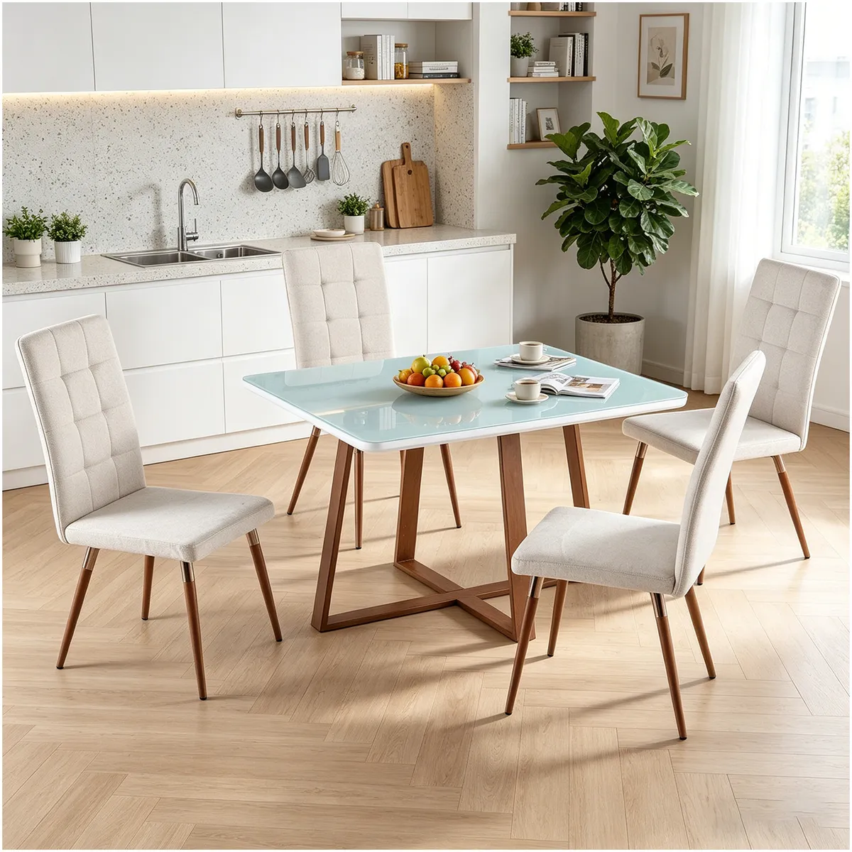 ELEMENT DESIGN - Mesa de Comedor con Vidrio Nova Rectangular Moderno Element Design 115x90x73,5 cm