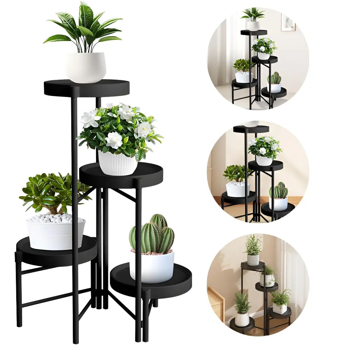 GENERICO - Set Organizador 4 Pedestal Porta Macetero Desmontable Metal