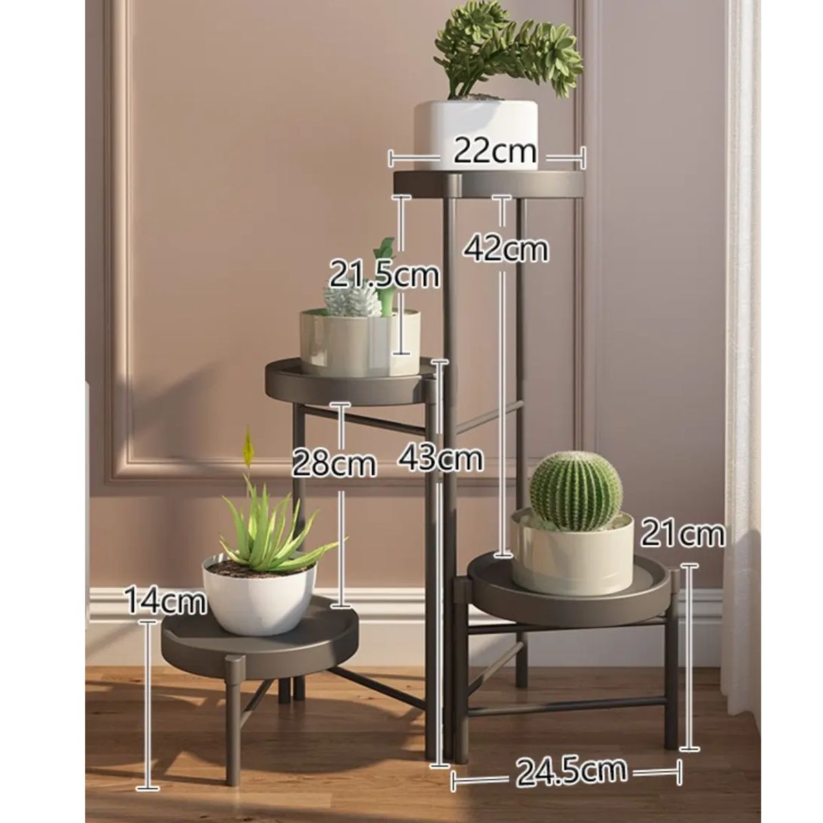 GENERICO - Set Organizador 4 Pedestal Porta Macetero Desmontable Metal