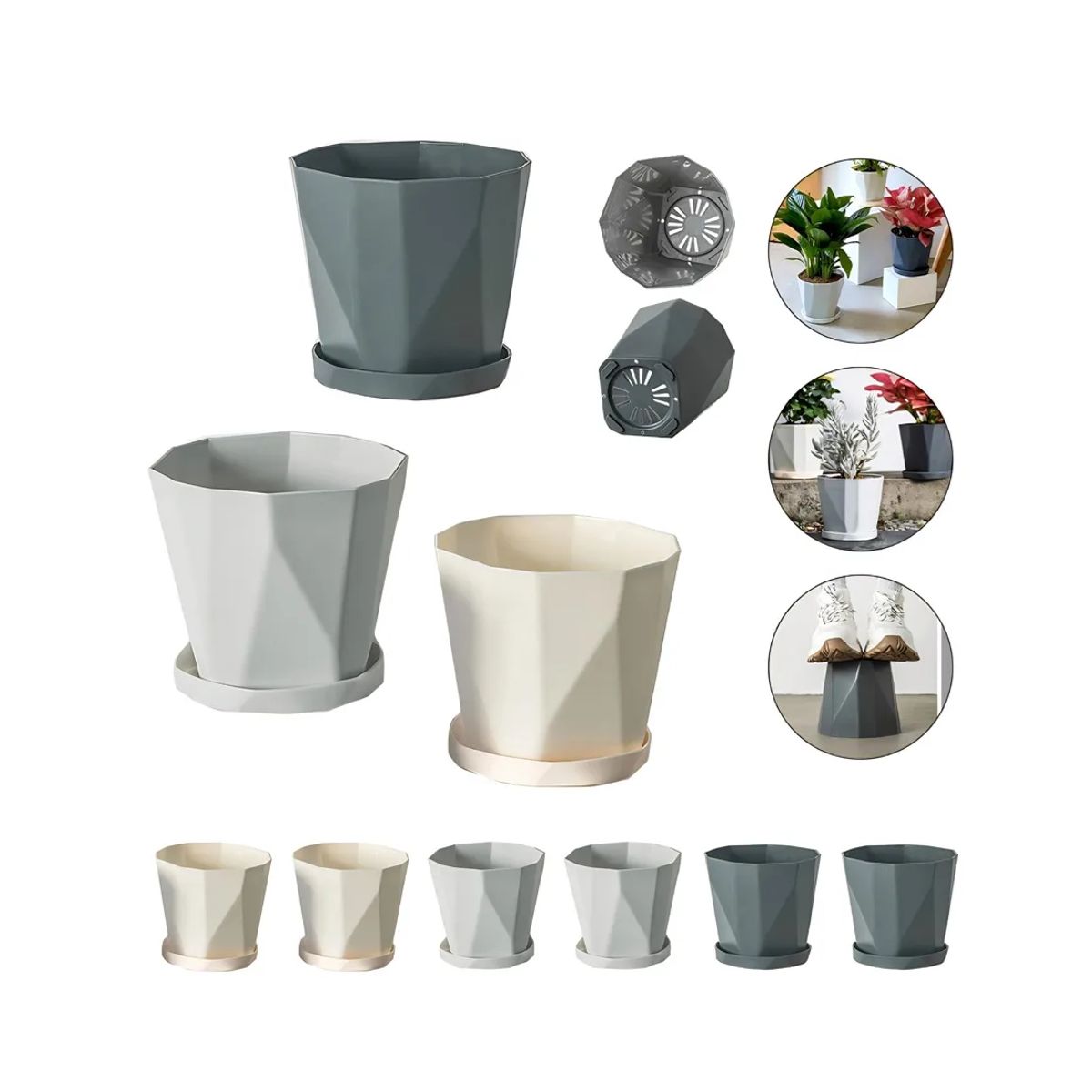 GENERICO - 9 Set Macetas De Plastico Con Separador De Agua Tricolor
