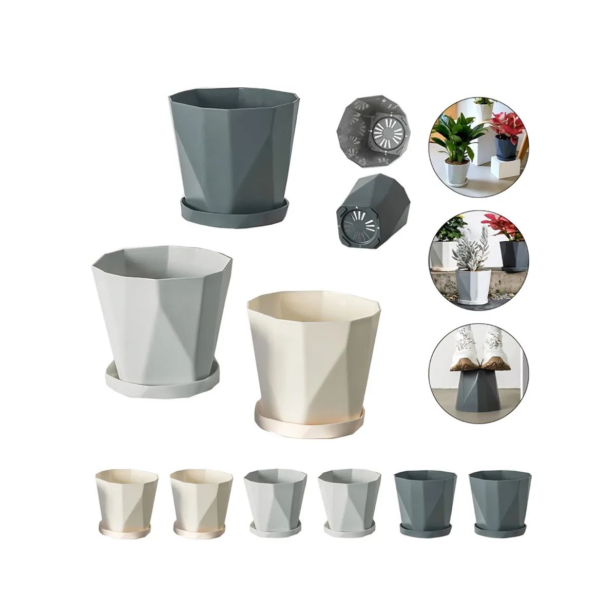 GENERICO - 9 Set Macetas De Plastico Con Separador De Agua Tricolor
