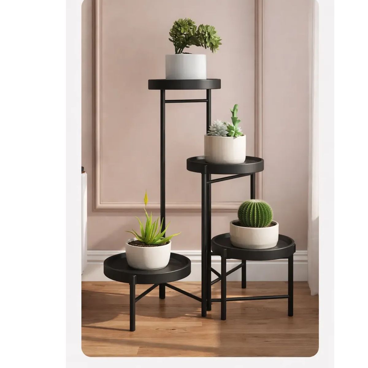 GENERICO - Set Organizador 4 Pedestal Porta Macetero Desmontable Negro