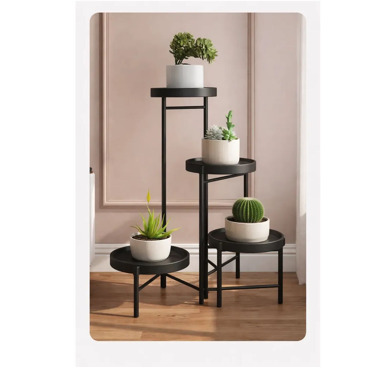 GENERICO - Set Organizador 4 Pedestal Porta Macetero Desmontable Negro