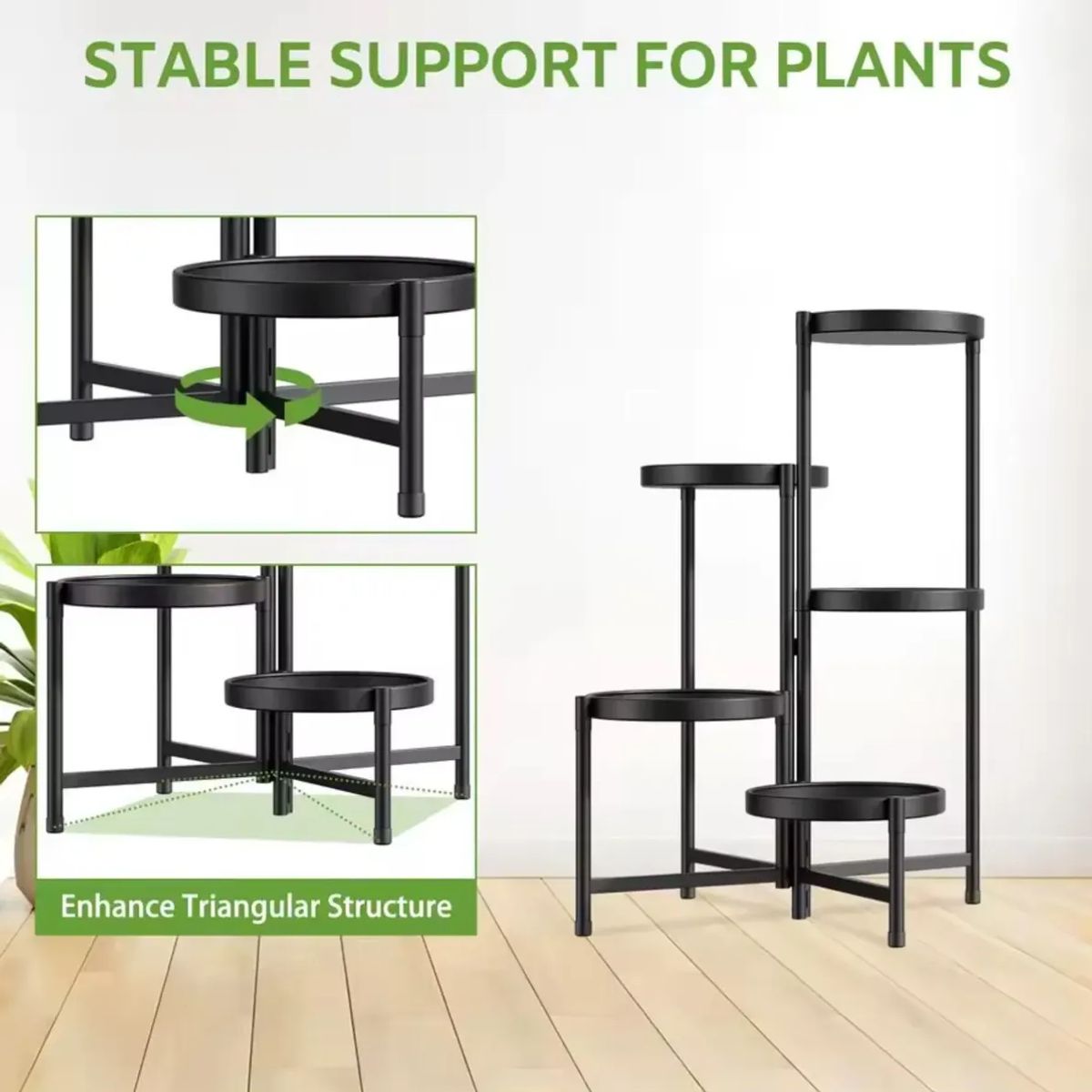 GENERICO - Set Organizador 4 Pedestal Porta Macetero Desmontable Negro