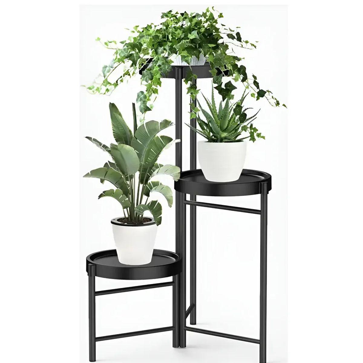 GENERICO - Set Organizador 3 Pedestal Porta Macetero Desmontable Negro