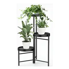 GENERICO - Set Organizador 3 Pedestal Porta Macetero Desmontable Negro