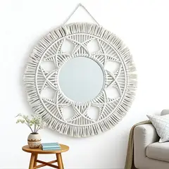 VATYERTY - Colgante de pared redondo bohemio con flecos de macramé