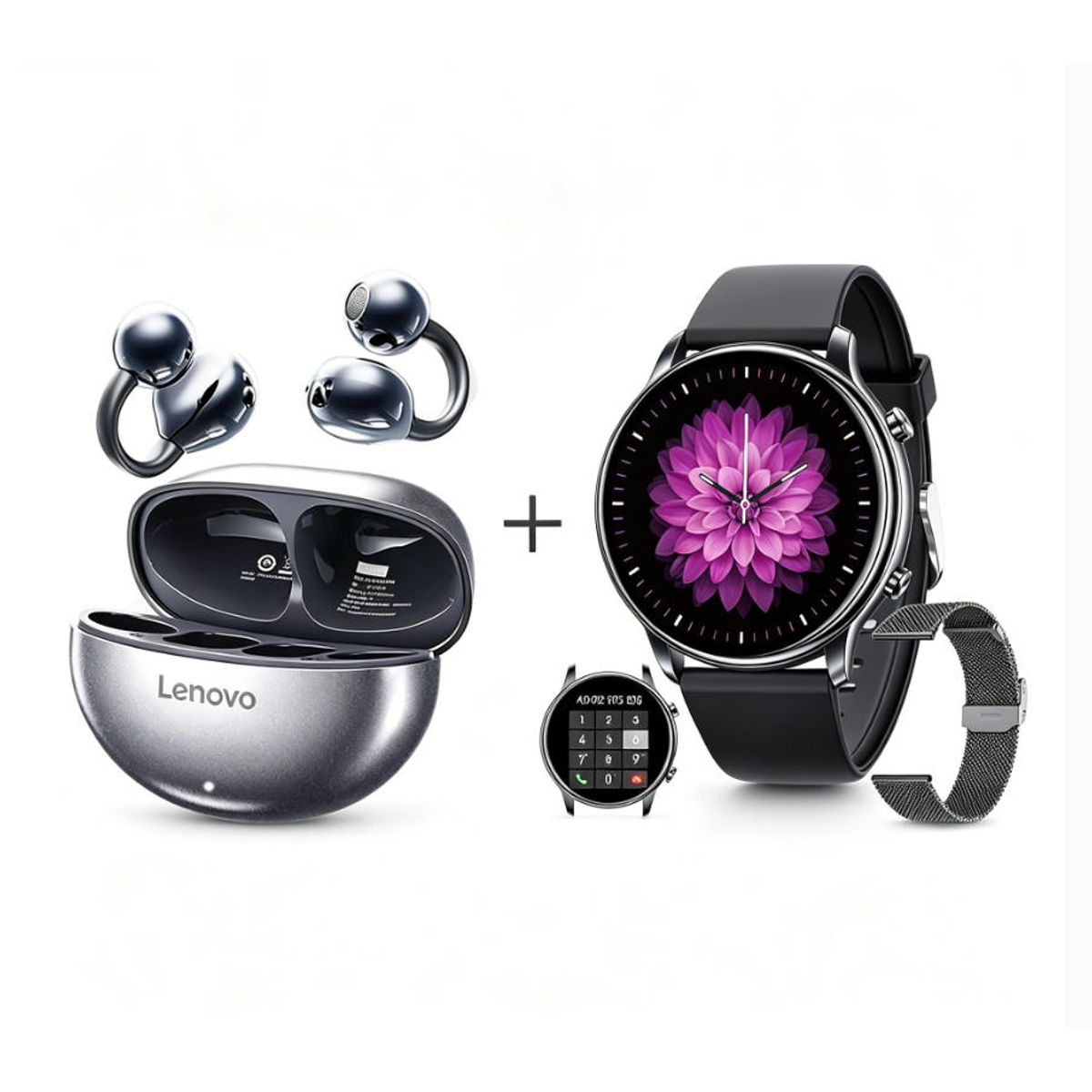 LENOVO - Y66 Smartwatch+Audífonos  Auriculares Bluetooth Lenovo Clip TA140-Negro