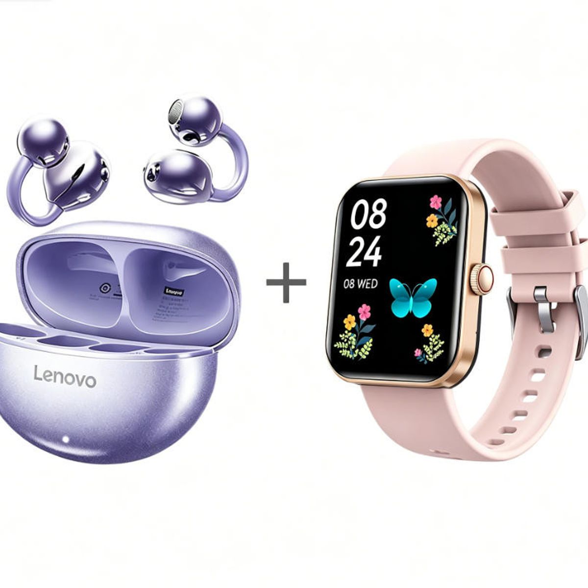 LENOVO - F16 Smartwatch+Audífonos  Auriculares Bluetooth Lenovo Clip TA140-Morado