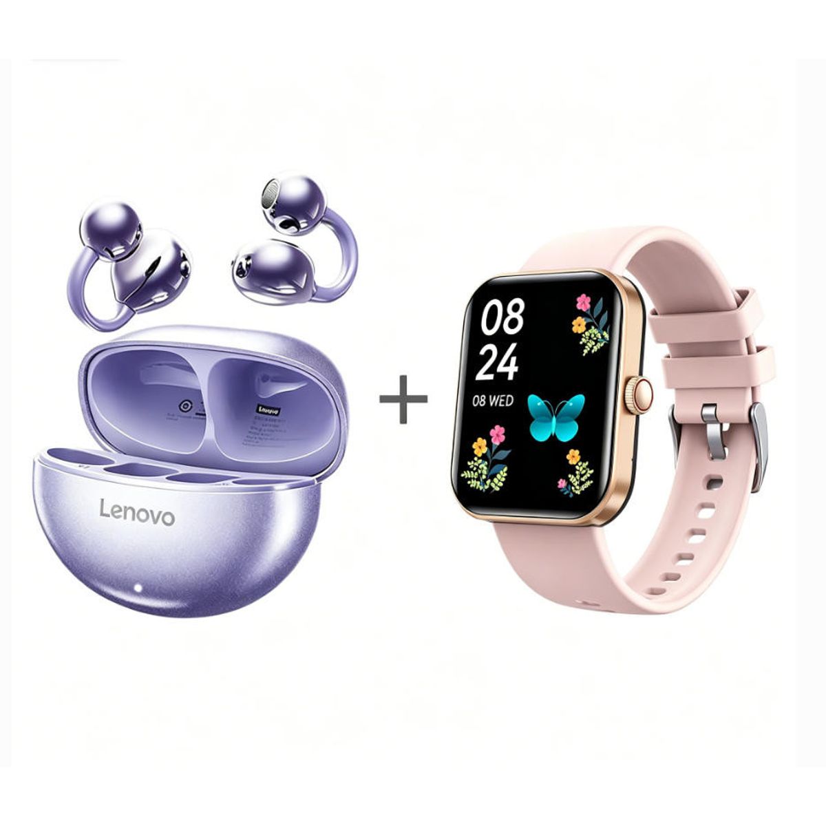 LENOVO - F16 Smartwatch+Audífonos  Auriculares Bluetooth Lenovo Clip TA140-Morado