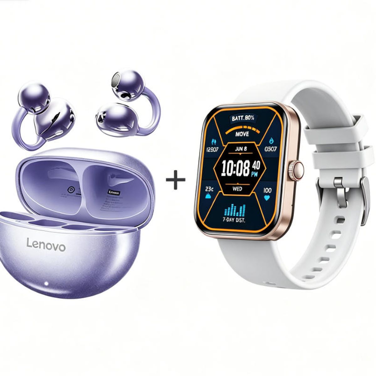 LENOVO - F16 Smartwatch+Audífonos  Auriculares Bluetooth Lenovo Clip TA140-Morado