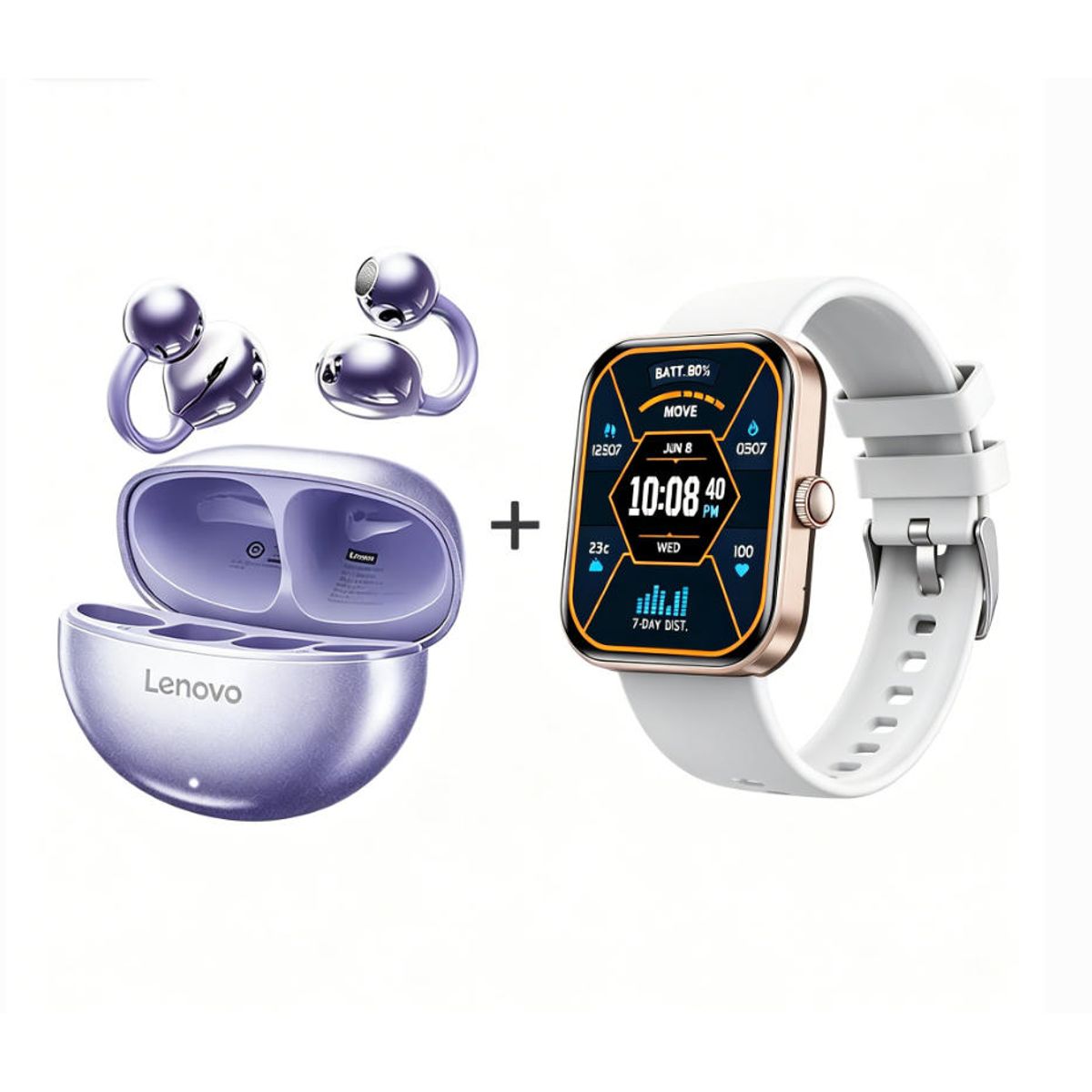LENOVO - F16 Smartwatch+Audífonos  Auriculares Bluetooth Lenovo Clip TA140-Morado