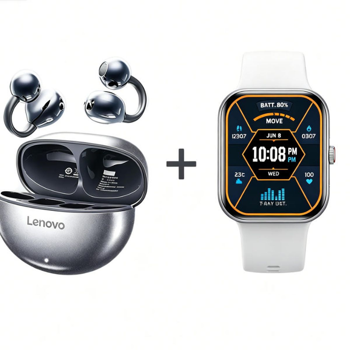 LENOVO - F16 Smartwatch+Audífonos  Auriculares Bluetooth Lenovo Clip TA140-Negro