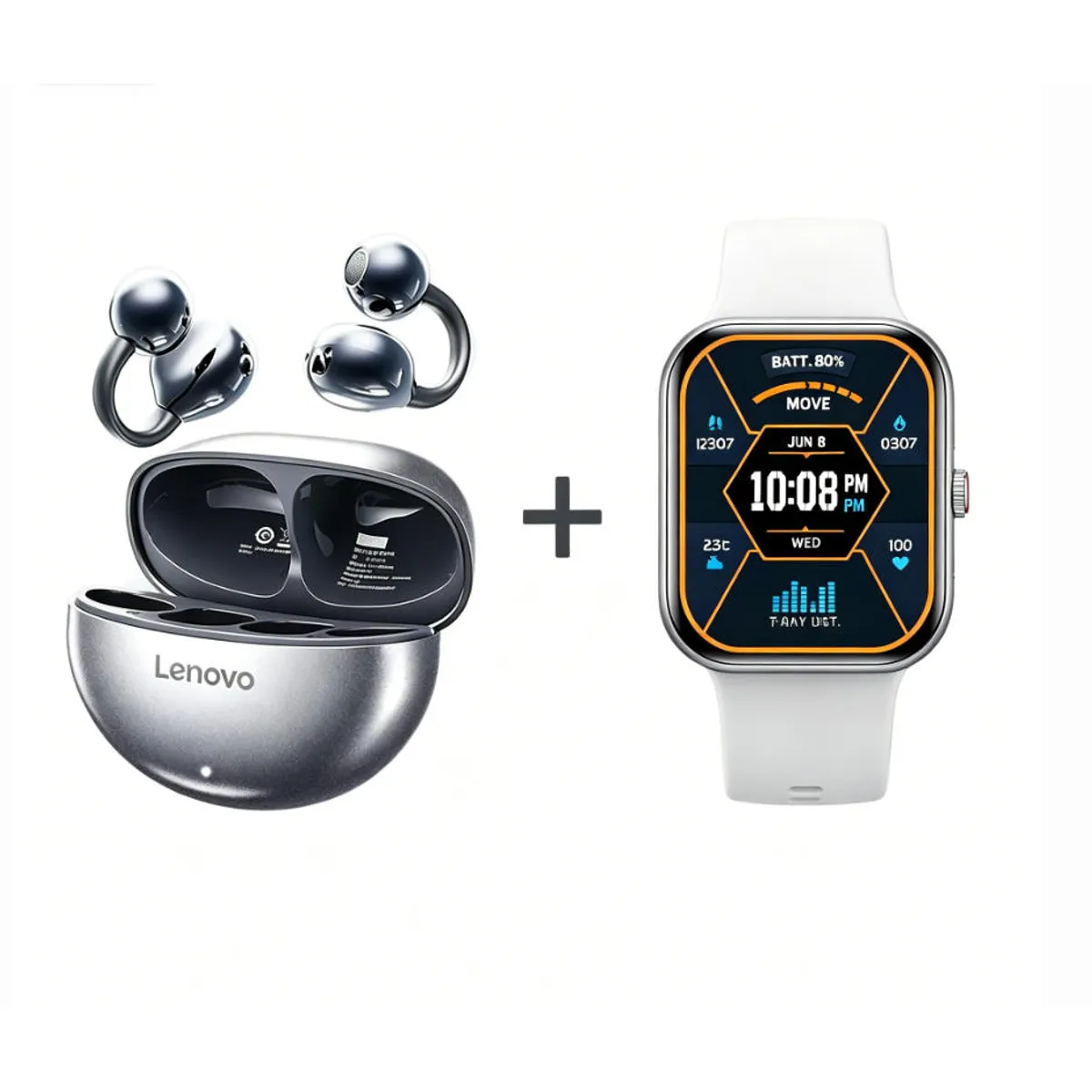 LENOVO - F16 Smartwatch+Audífonos  Auriculares Bluetooth Lenovo Clip TA140-Negro