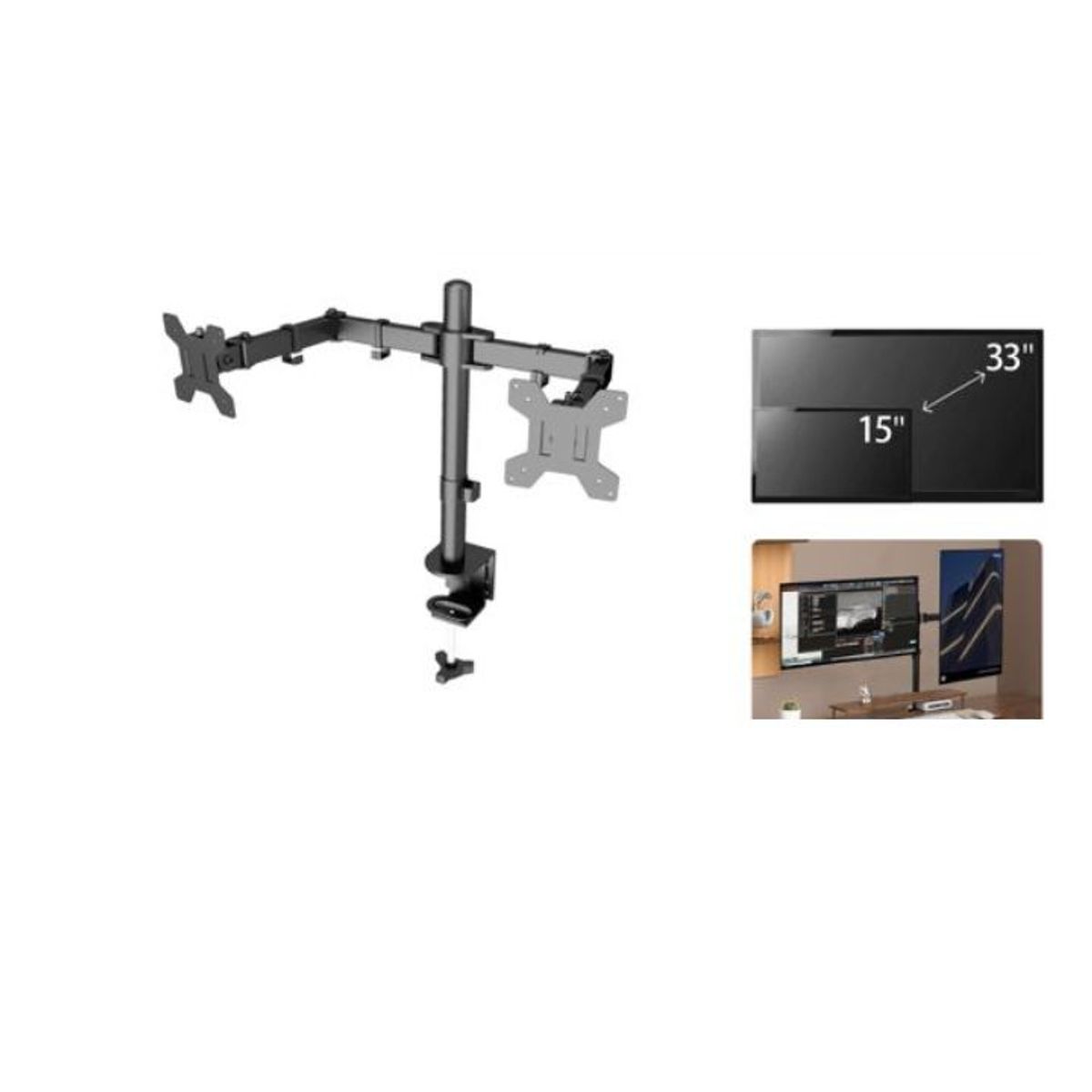 GENERICO - Soporte De Pared Para TV y Monitores 15-33 Pulgadas - Negro Mate - Acero Carga Máxima 20kg