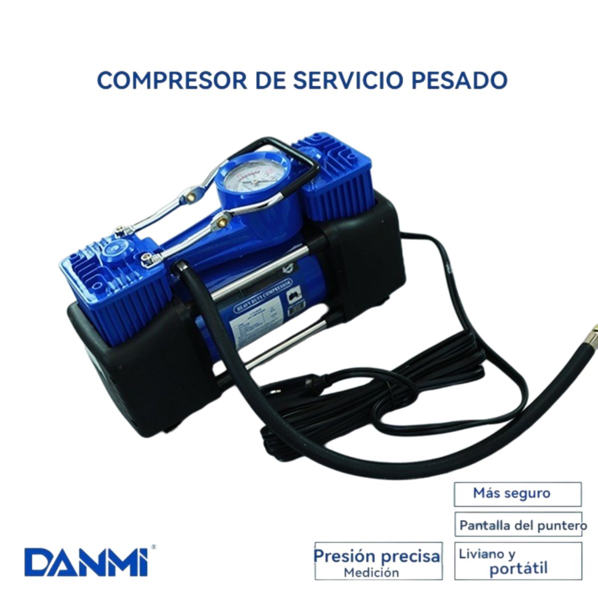 DANMI - Compresor Doble Cilindro para Auto 12V Full + 6 Piezas