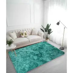 GENERICO - Alfombra Peluda Tipo Shaggy 200x240 Color Turquesa Jaspeado